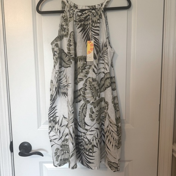 NWT C&C California Linen Blend Tropical Leaf Print Small Dress - Picture 1 of 6